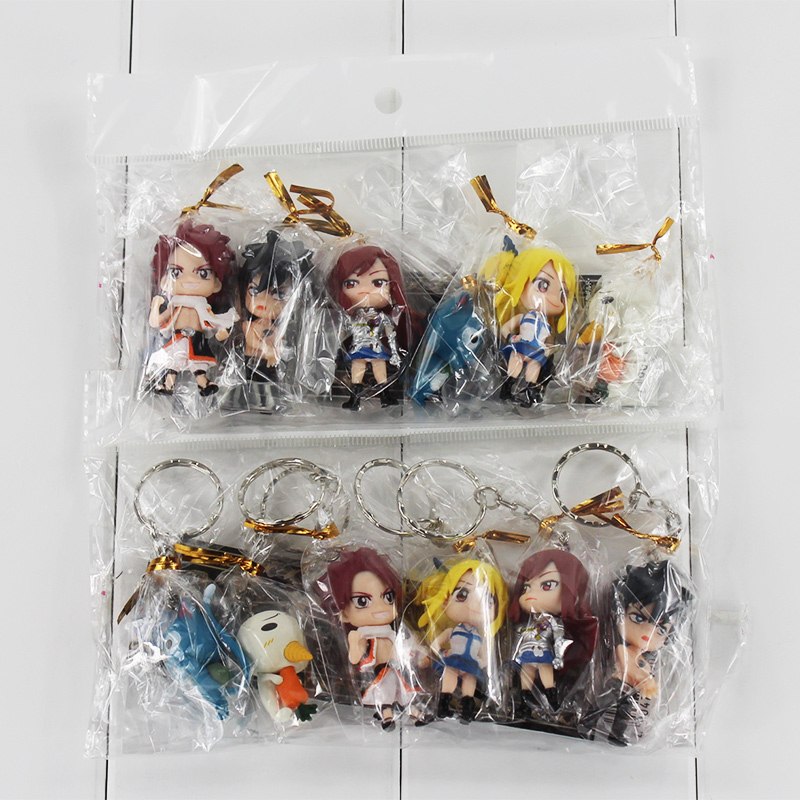 Fairy Tail – Chibi Team Natsu 6pcs/set Figure and Keychain Pendant Keychains Pendants & Necklaces