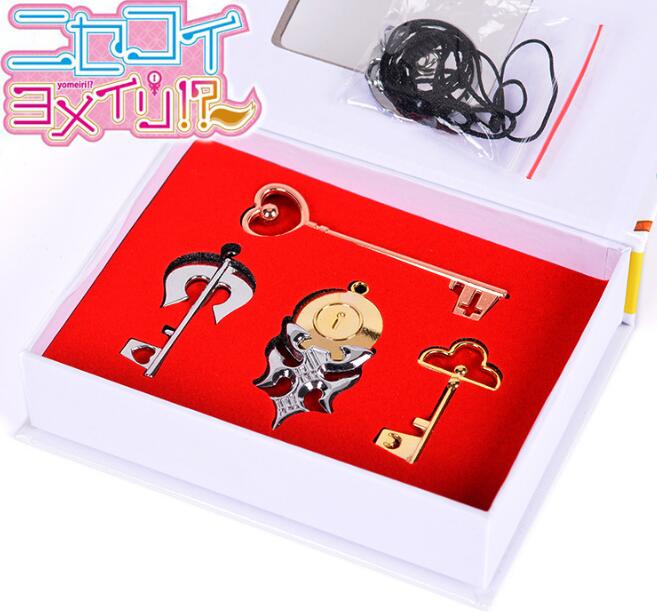 Nisekoi – Raku Ichijou and Chitoge Kirisaki 4pcs/set Keys Pendant Necklace Pendants & Necklaces