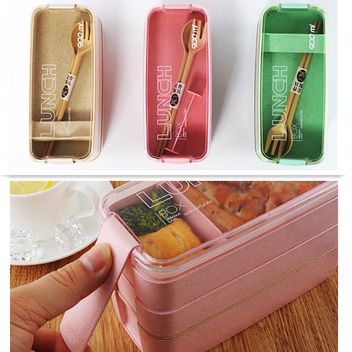 Bento 3 Layer Healthy Wheat Straw Lunch Box (3 Colors) Lunch Boxes
