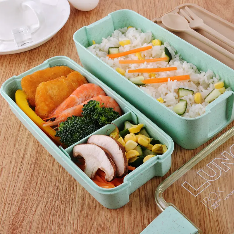 Bento 3 Layer Healthy Wheat Straw Lunch Box (3 Colors) Lunch Boxes