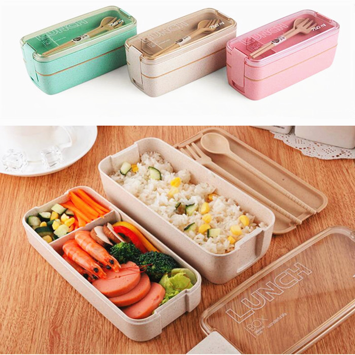 Bento 2 Layer Healthy Wheat Straw Lunch Box (3 Colors) Lunch Boxes