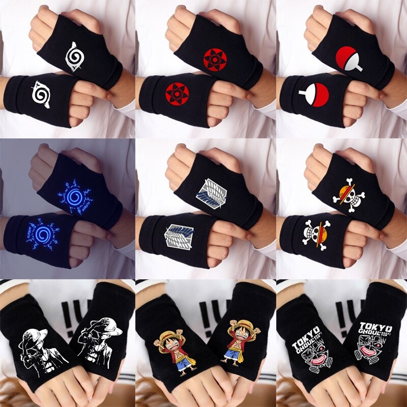 Anime Attack On Titan Cotton Gloves Knit Wrist Mitten Fingerless Cosplay Xmas 