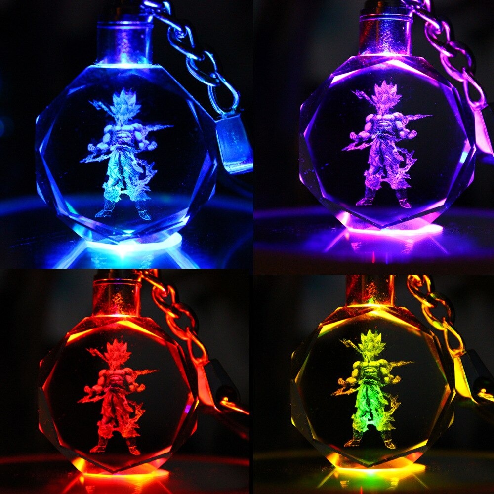 Dragon Ball Z Super Saiyajin Goku Crystal LED light Pendant Keychain Gift 