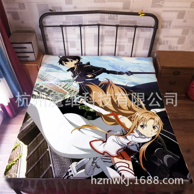 Sword Art Online – Kirito, Asuna and Yui Flannel Bed Sheet (3 Styles) Bed & Pillow Covers
