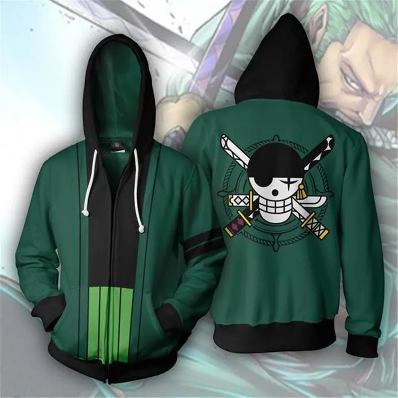 One Piece – Roronoa Zoro themed Zip Hoodie Hoodies & Sweatshirts