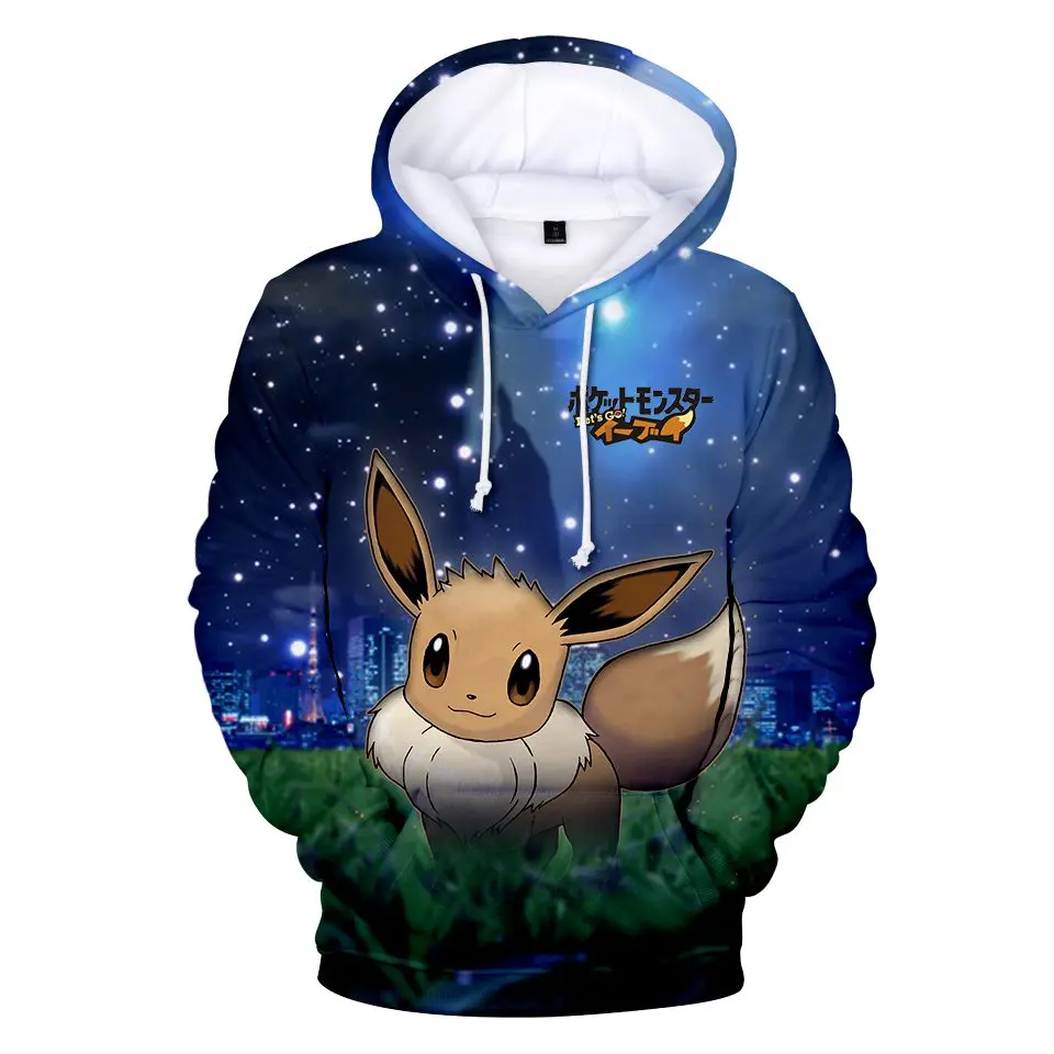 Anime Pokemon Pikachu Eevee Hoodie Sweatshirt Unisex Casual Pullover Sweater US 