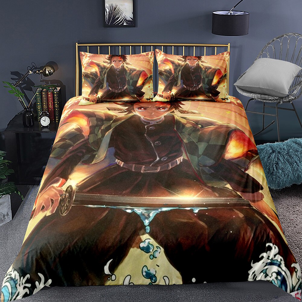 Demon Slayer – 3 Pieces Set with 1 Duvet Cover and 2 Pillowcases Bed & Pillow Covers