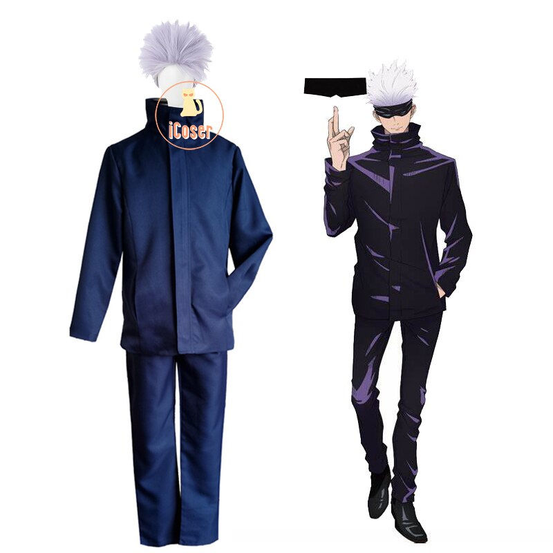 2021 New Anime Jujutsu Kaisen Gojo Satoru Cosplay Costume Light Purple Wig Boys Men School Uniform Suit Party Carnical Outfit Uncategorized