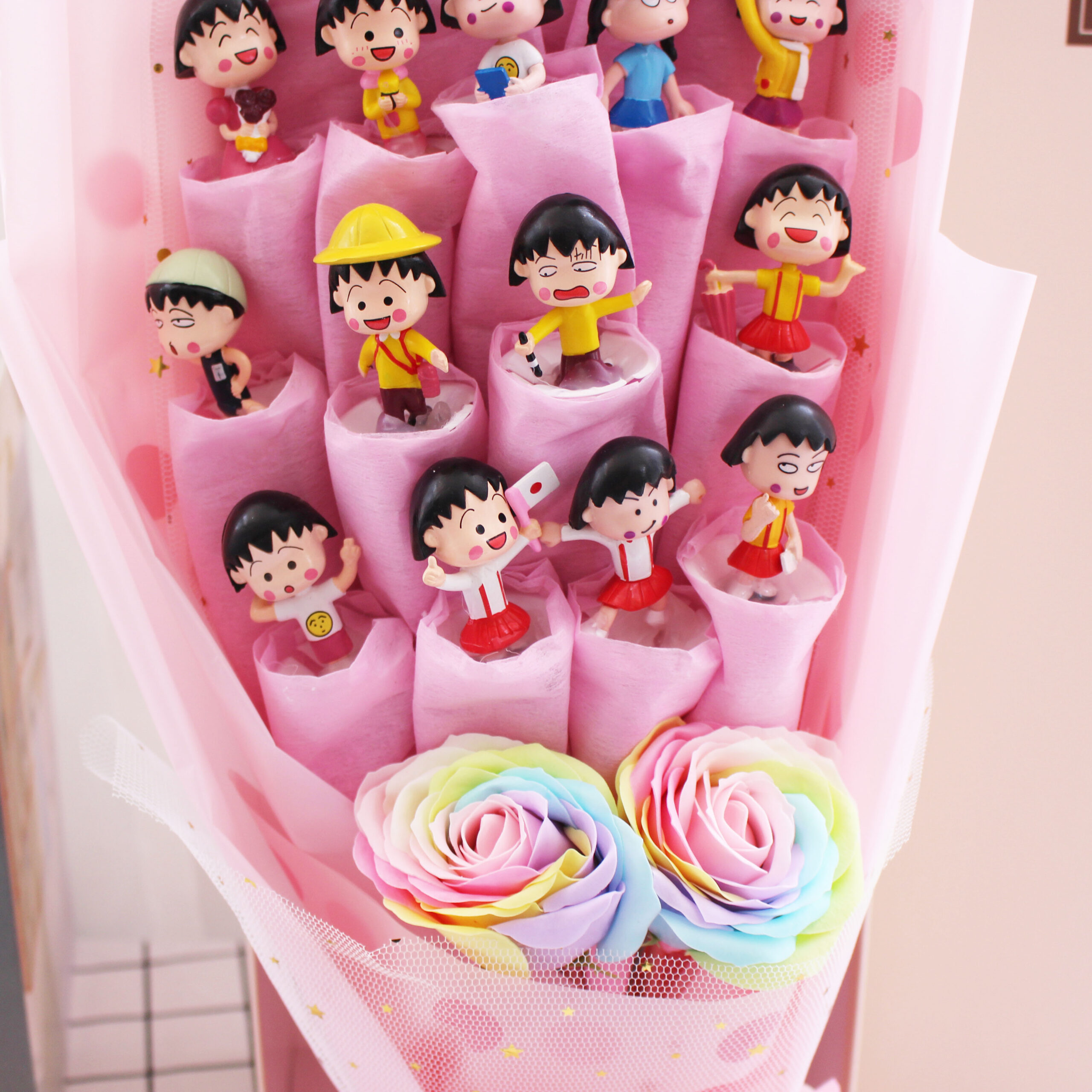 New Handmade Promotion Chibi Maruko cartoon miniature figurines Kids Toy Flower Bouquet Creative birthday gifts Christmas gift Uncategorized