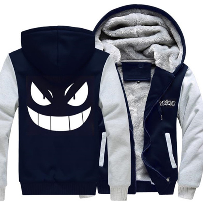 US size for Men Women Hoodies Anime Pocket Monster Gengar Jacket Sweatshirts Thicken Hoodie Zipper Coat Uncategorized