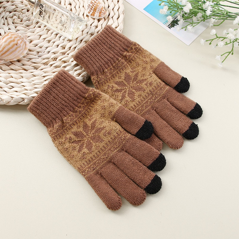 Creative Fashion Snowflake Printing Gloves Mobile Phone Touch Screen Knitted Gloves Winter Thick & Warm Adult Gloves Men Women Uncategorized