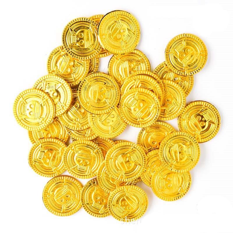 Cyuan 50Pcs Plastic Gold Treasure Coins Pirate Gold Coins Props Toys Halloween Decoration Kids Birthday Party Props Accessories