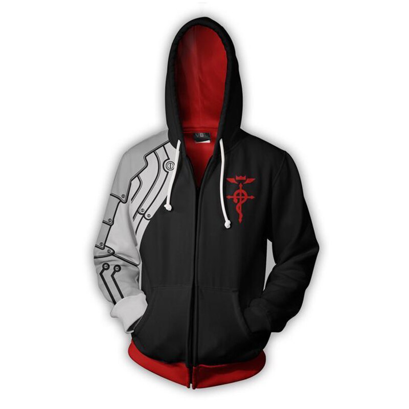 Fullmetal Alchemist – Edward Elric themed Zip Hoodie (Black) Hoodies & Sweatshirts
