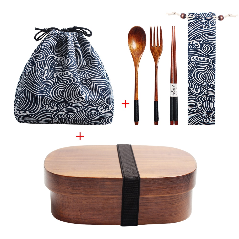 Japanese Style Wooden Lunch Box With Spoon and Chopstick (15+ Designs) Lunch Boxes