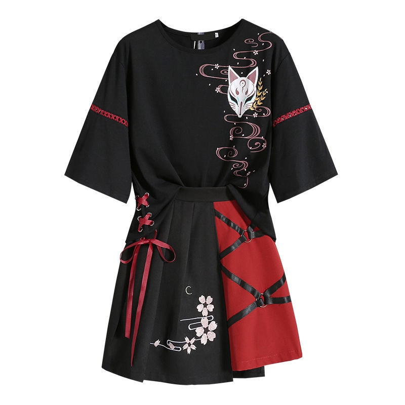 Japanese Culture Red Ribbon Themed T-Shirt and Skirt for Women (Different Sizes) Cosplay & Accessories