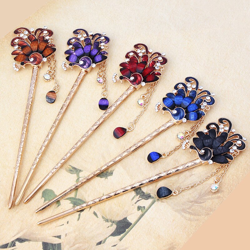Japanese Styled Peacock Themed Luxurious Hairpins (6 Designs) Cosplay & Accessories