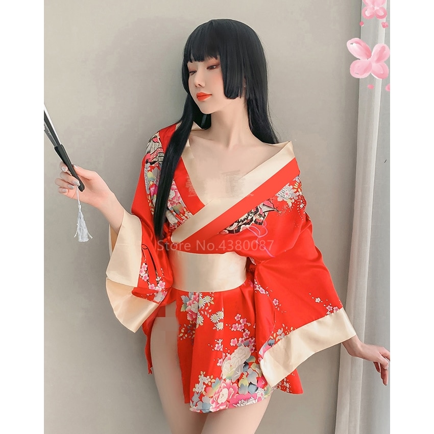 Japanese Kimono Dress for Women Cardigan Sexy Floral Print Yukata Asian Obi Sleepwear Traditional Geisha Robe Vintage Clothes Uncategorized