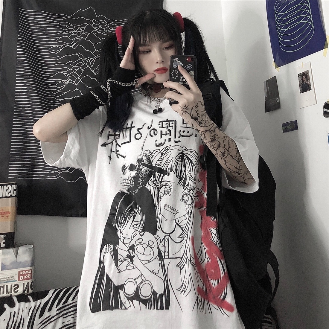 Woman Tshirts Harajuku Street Dark Spoof Cartoon Print Loose Short-sleeved Ladies T-shirt Clothing Top Vetement Femme Uncategorized