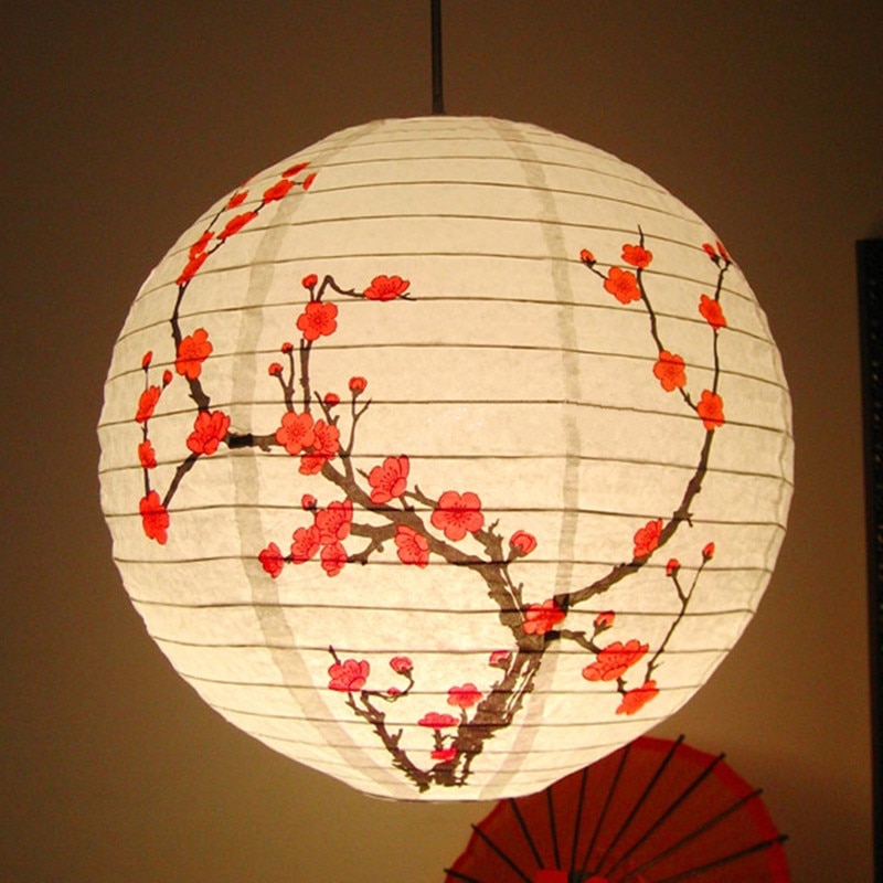 Japanese Style Beautiful Blossom Round Paper Lantern Lamps