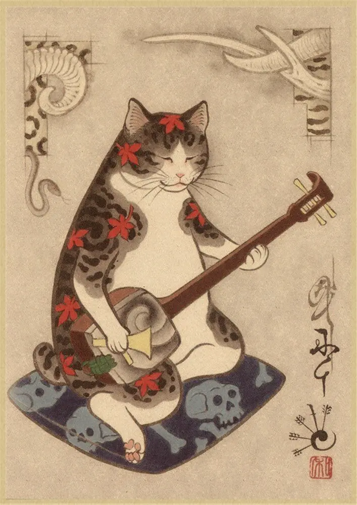 Japanese Samurai Tattooed Cat Themed Posters (20+ Designs) Posters