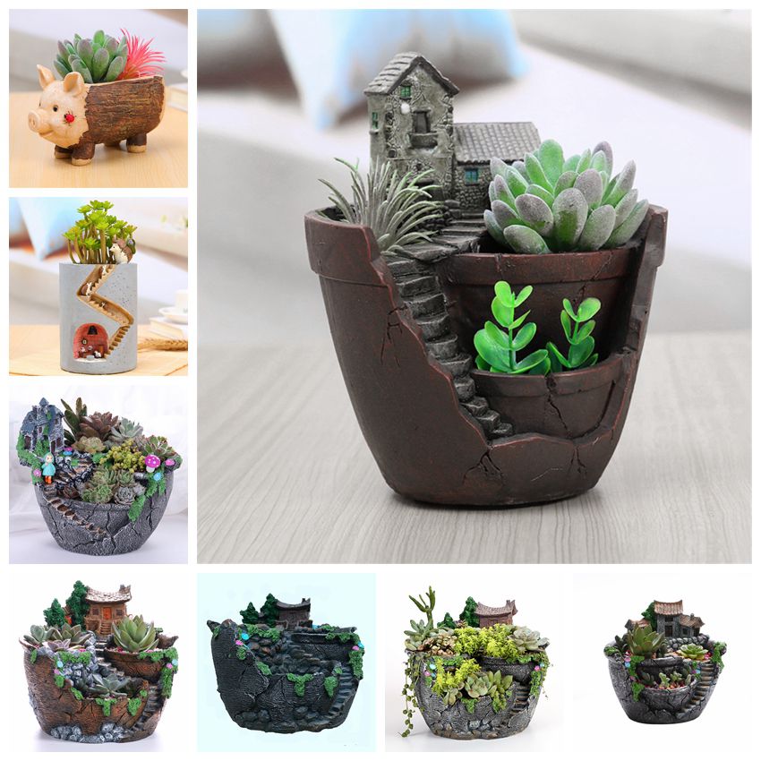 Stone Huts Themed Premium and Beautiful Flower Pots (3 Designs) Action & Toy Figures