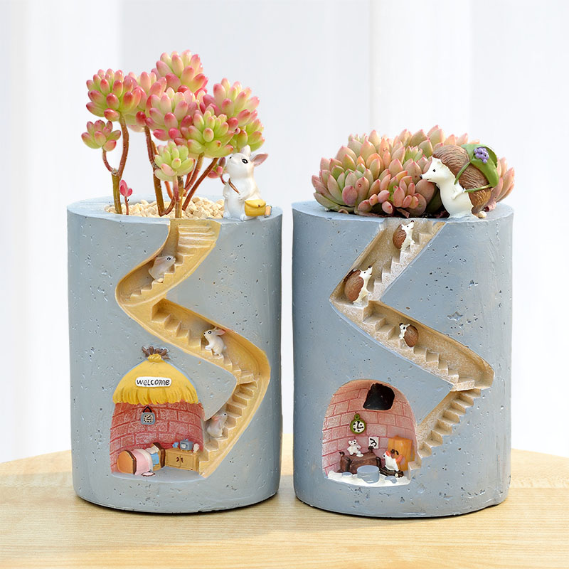 Rabbit and Hedgehog Themed Cute and Beautiful Flower Pots (2 Designs) Action & Toy Figures