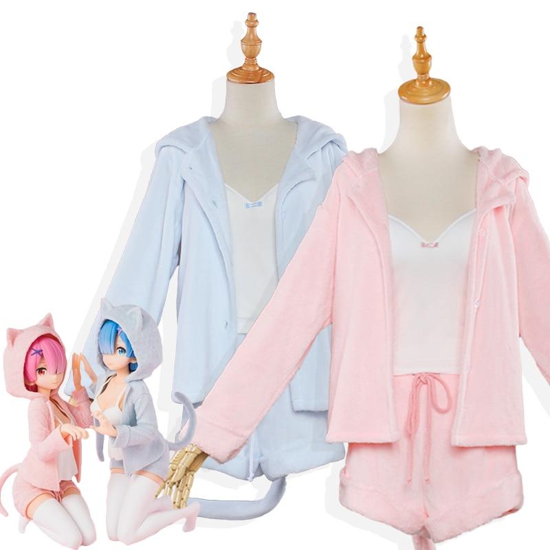 Re:Zero − Starting Life in Another World – Ram and Rem Cat Themed Cute Light Hoodie with Pajama (Whole Suit) Jumpsuits & Pajamas