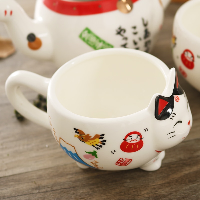Japanese Traditional Styled Cats Themed Tea Set (3 Designs) Mugs