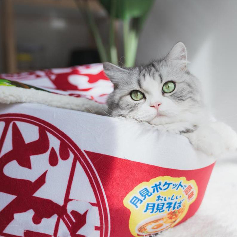 Cute Ramen Style Comfortable Pet House for Cats and Dogs Bed & Pillow Covers