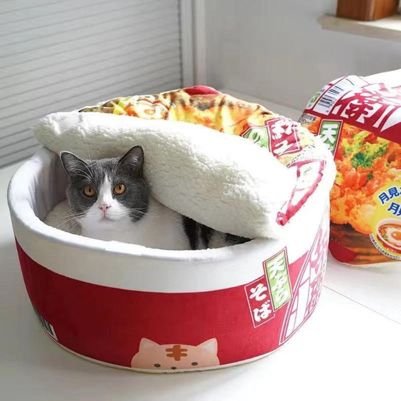 Cute Ramen Style Comfortable Pet House for Cats and Dogs Bed & Pillow Covers