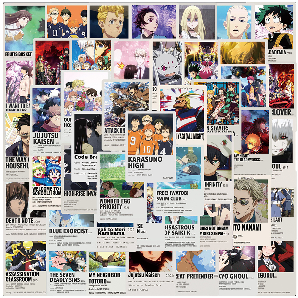 All Great Anime Shows Themed Amazing Waterproof Stickers (10/30/50/100 Pieces) Posters