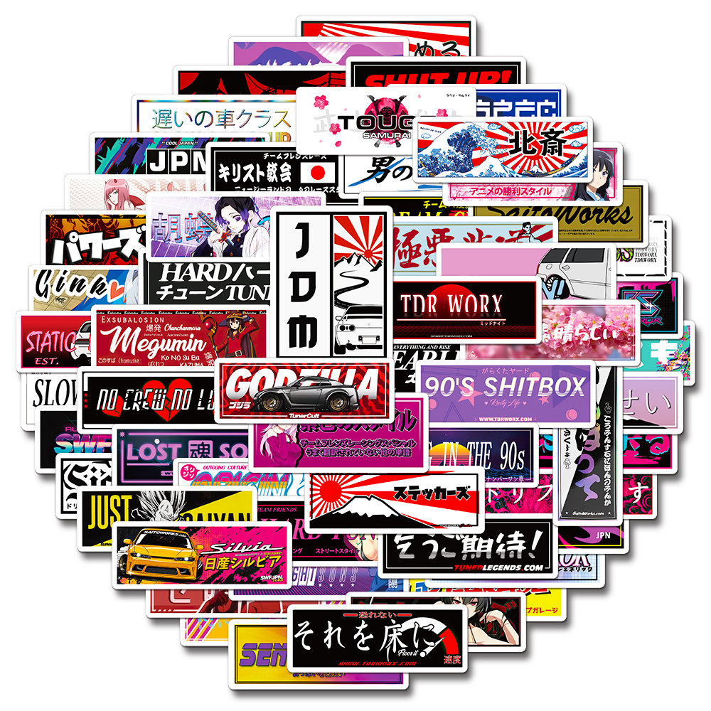 Different Anime Themed Japanese Styled Car Racing Graffiti Stickers (10/66 Pieces) Posters