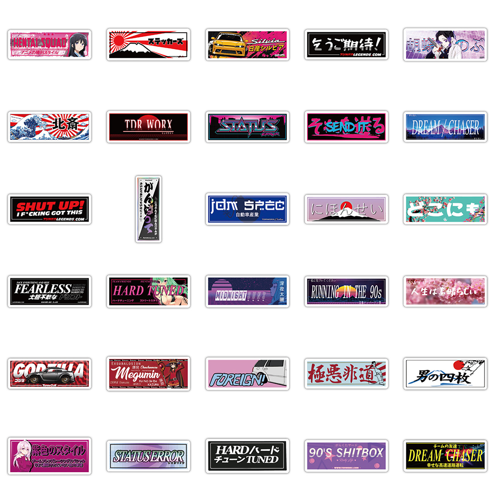 Different Anime Themed Japanese Styled Car Racing Graffiti Stickers (10/66 Pieces) Posters