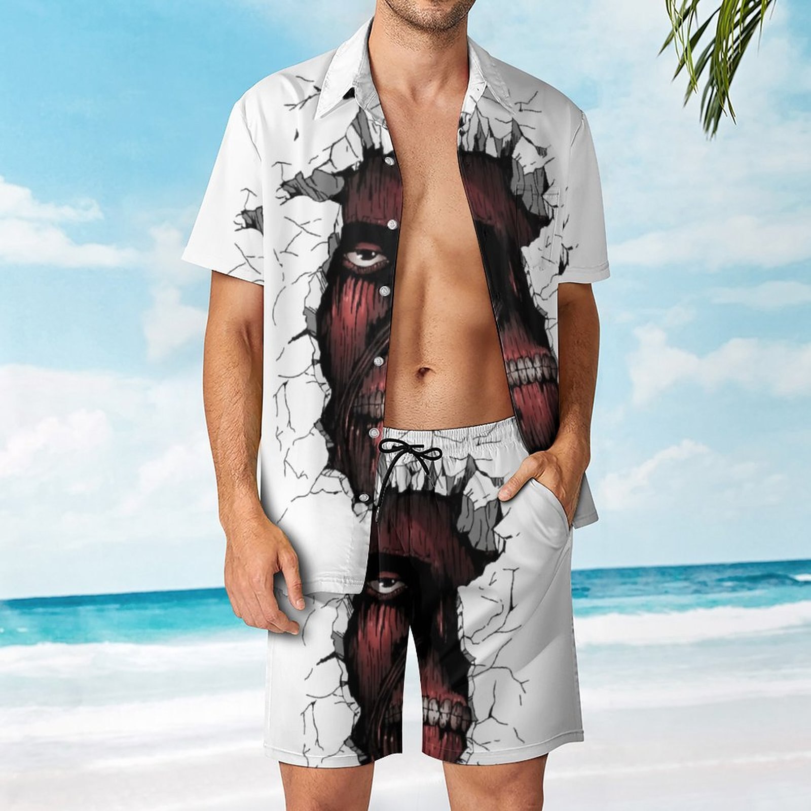 Attack On Titan – Attack On Titan Summer Beach Men’s 2 piece Shirts and Shorts Pants & Shorts