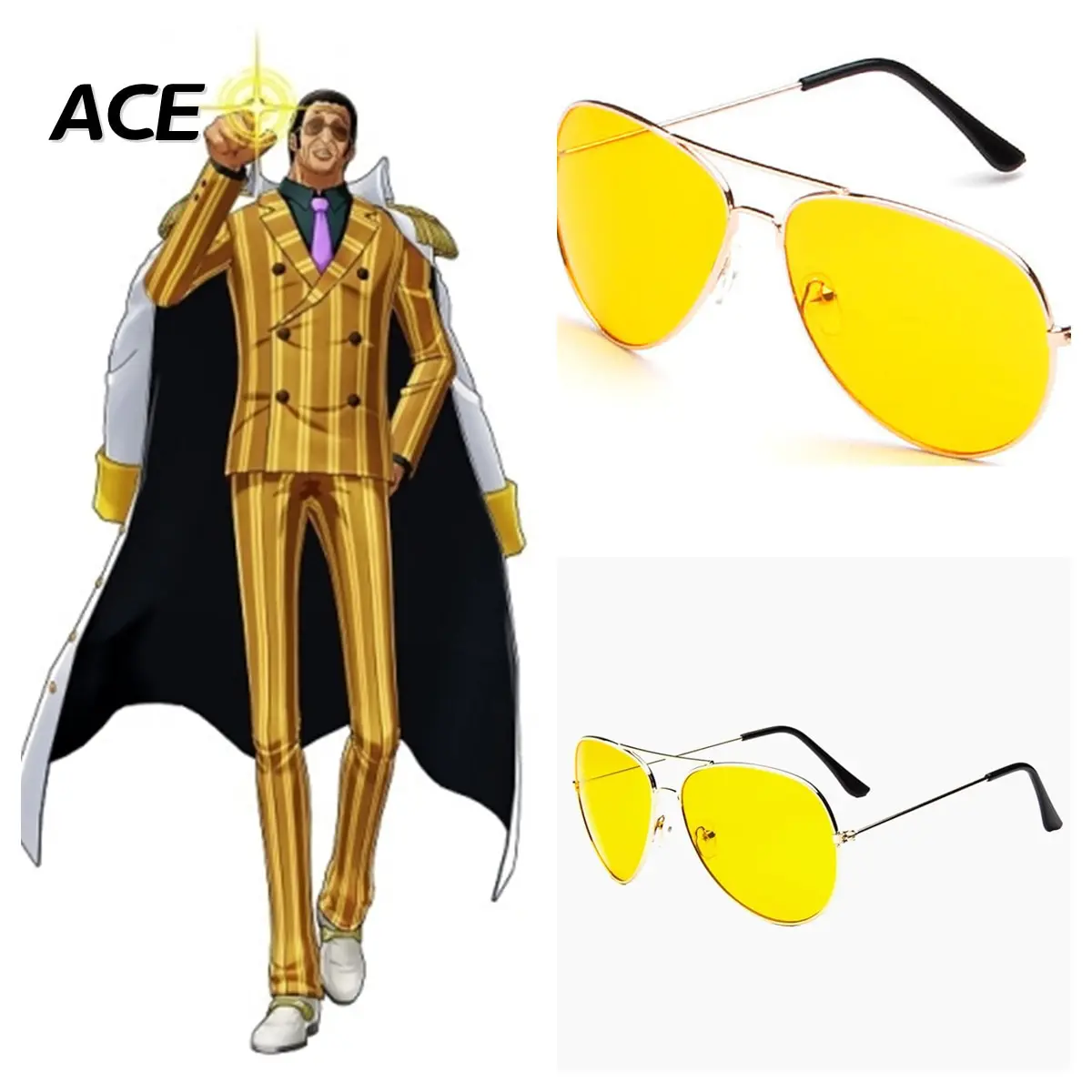 ACE Anime One Piece Characters Navy Admiral Borsalino Cosplay glasses Yellow Sunglasses Uncategorized