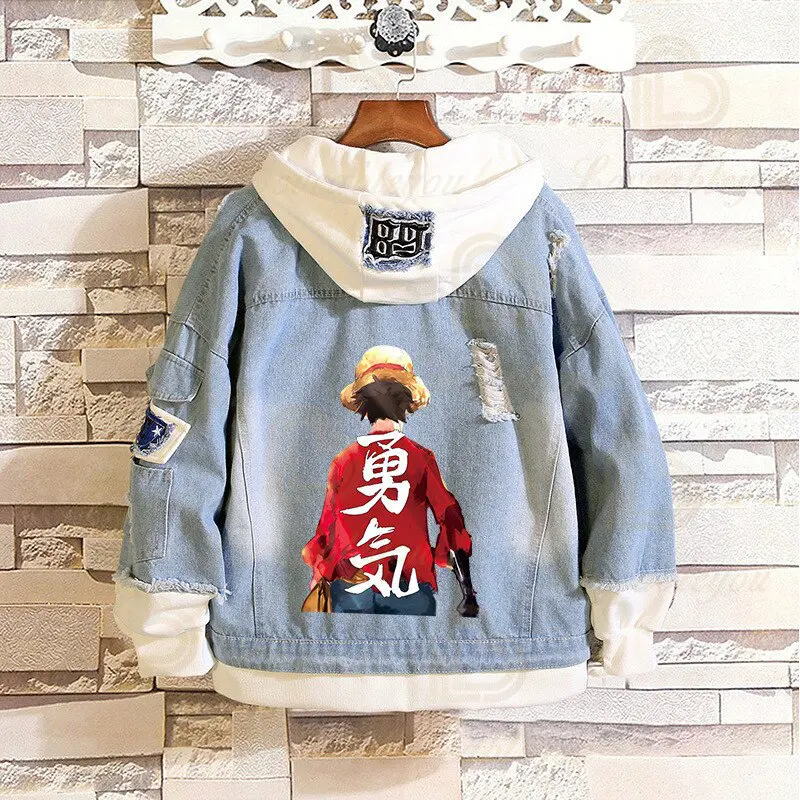 国内発送 One-Piece Jackets Denim Themed Luffy Amazing – Jacket ワンピース