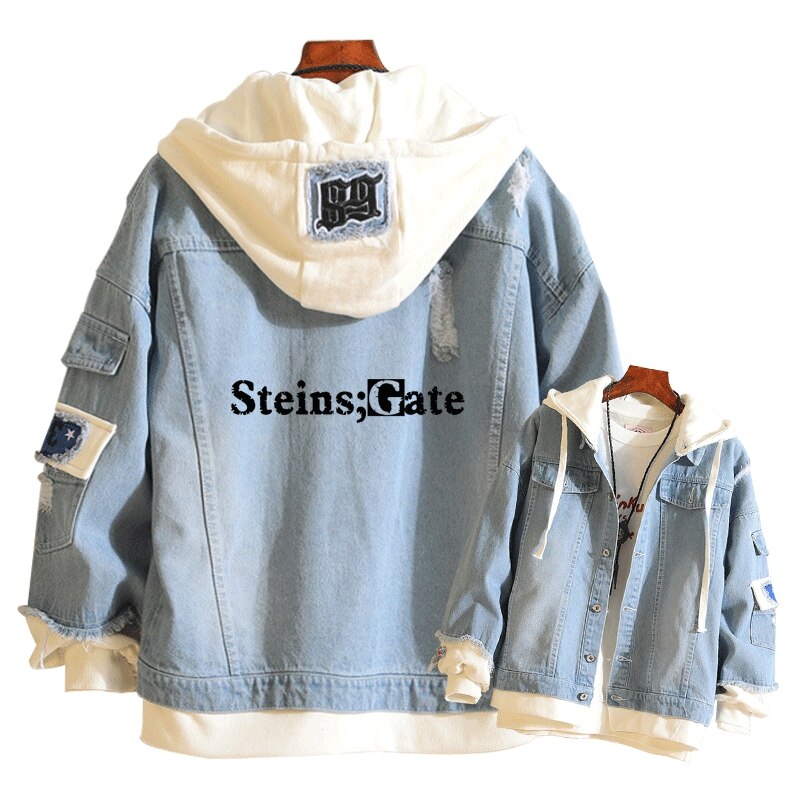 Steins Gate – Steins Gate Harajuku Hooded Denim Jackets Clothing & Cosplay Jackets & Coats