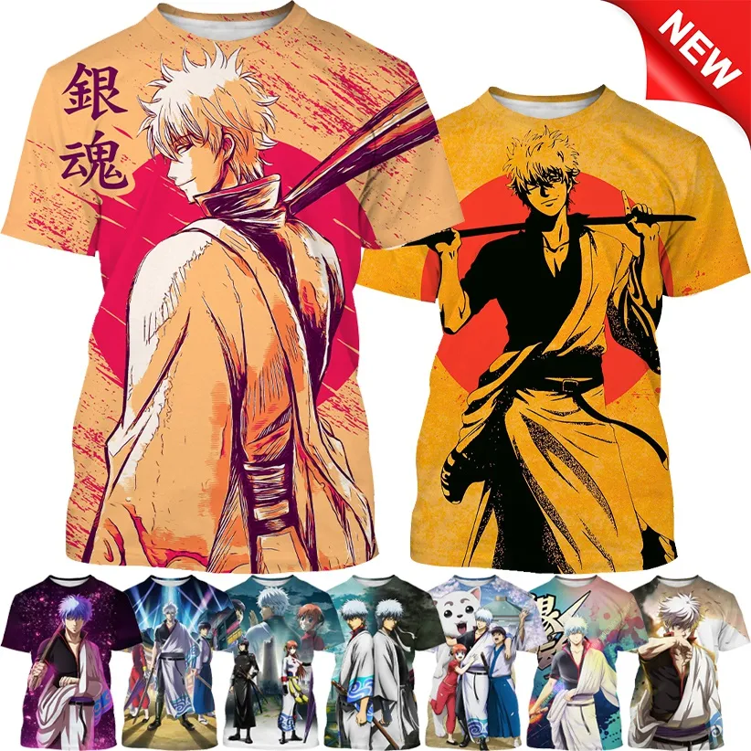 New Summer Men and Women Japanese Anime Gintama 3D T-shirt Personalized Round Neck Casual Short-sleeved T-shirt Uncategorized