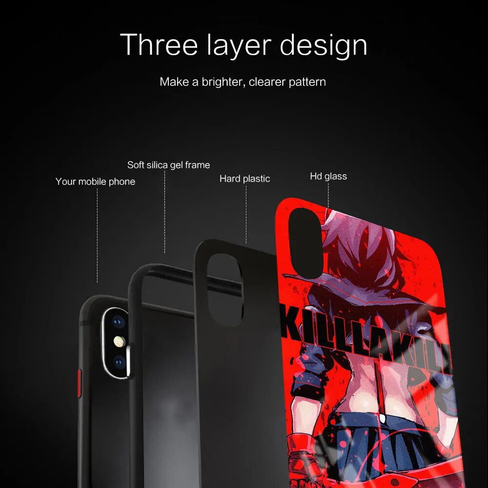 Black Silicone Glass Case For iPhone 13 12 11 Pro XS Max X XR 8 7 6 Plus SE 2020 S Mini Cover KILL la KILL Anime Uncategorized