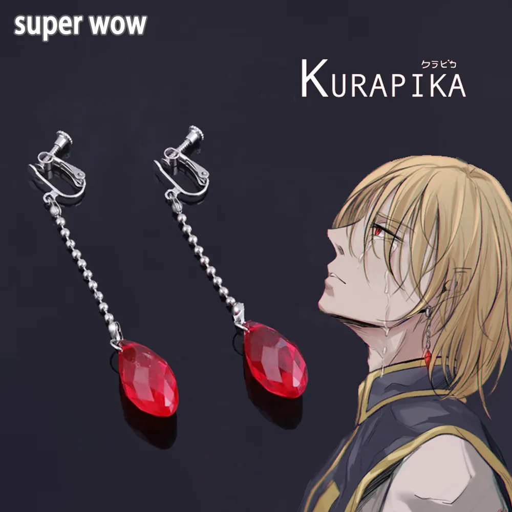 Hunter x Hunter – Kurapika Kurta Red Water Drop Chains with Stud Earrings Clips Jewelry & Accessories Rings & Earrings